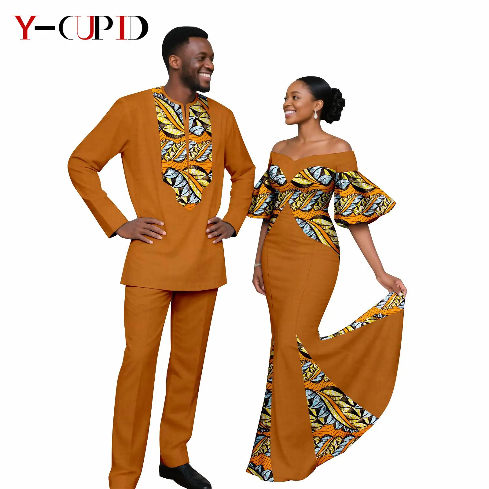 African Print Mermaid Dresses for Women Vestidos Matching Couple Clothes Men Outfits Dashiki Top and Pant Sets 25C061 
African Print Mermaid Dresses for Women Vestidos Matching Couple Clothes Men Outfits Dashiki Top and Pant Sets 25C061