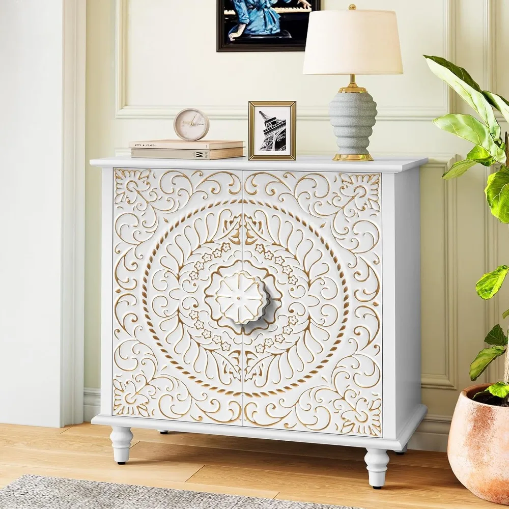 Accent Cabine Decorative Storage Cabinet with Carved Flower Pattern, White Sideboard Buffet Storage, Wood Credenza for Entryway,
Accent Cabine Decorative Storage Cabinet with Carved Flower Pattern, White Sideboard Buffet Storage, Wood Credenza for Entryway,
