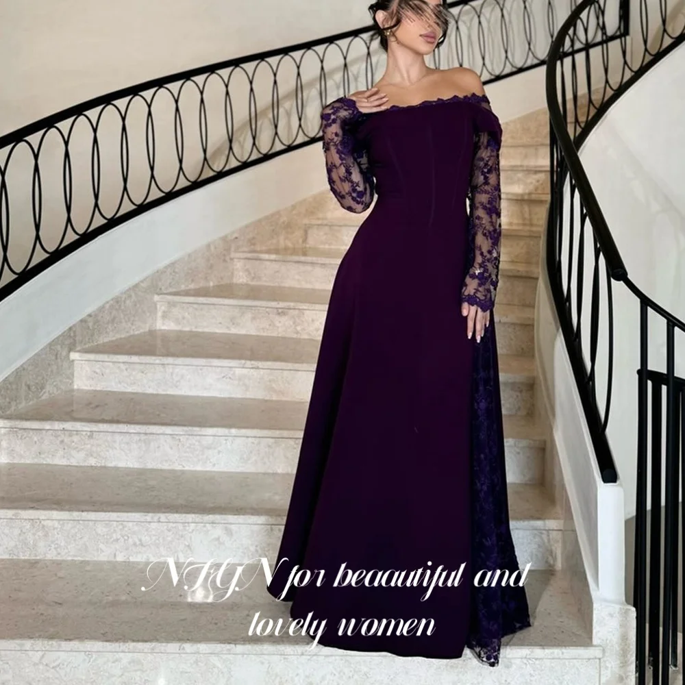 NFYN Purple Elegant Prom Gown Off the Shoulder Lace Prom Dresses Satin Appliques Formal Gown for Woman robes du soir Customized
NFYN Purple Elegant Prom Gown Off the Shoulder Lace Prom Dresses Satin Appliques Formal Gown for Woman robes du soir Customized