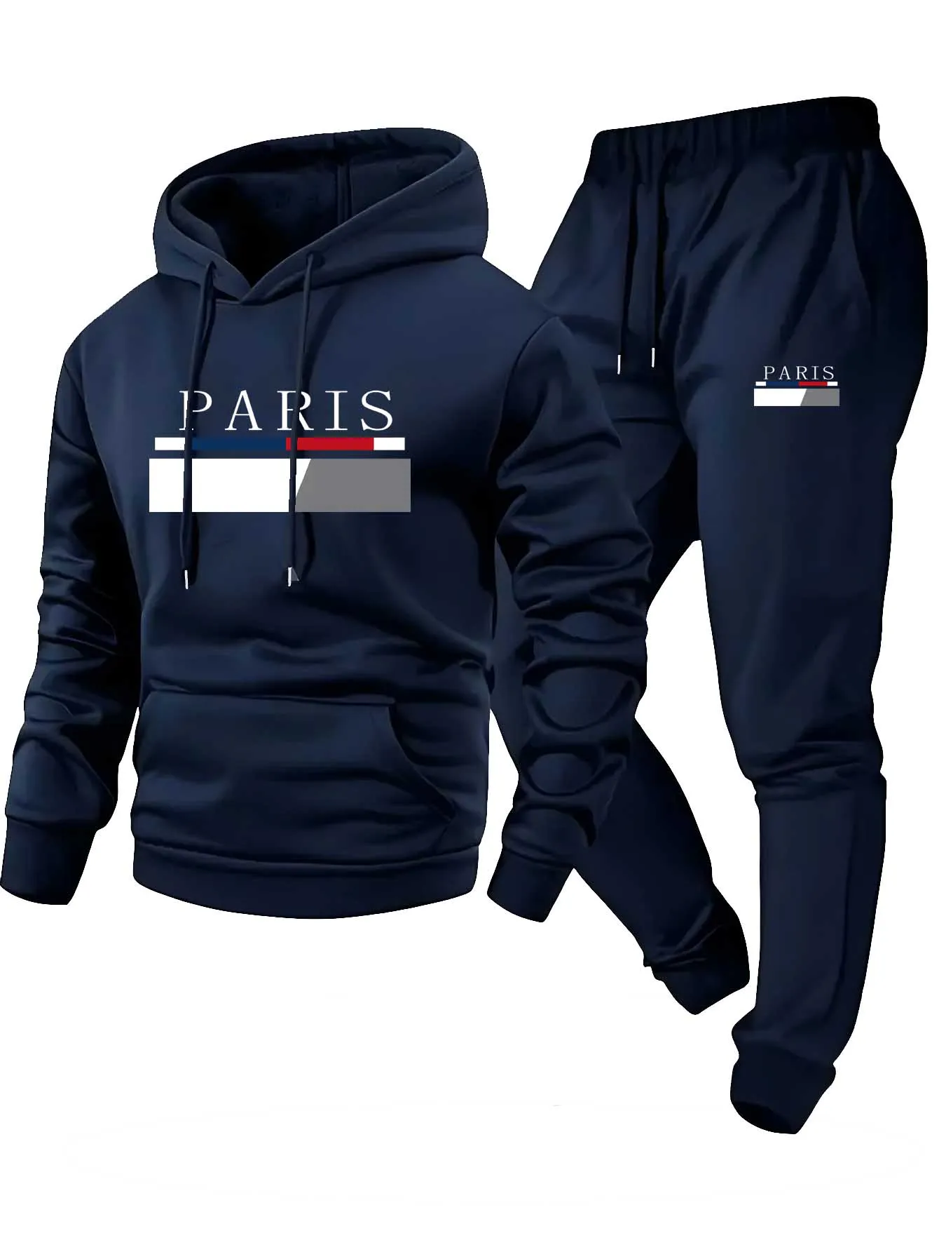 A 2-piece men's "Paris" letter-printed comfortable pullover hoodie and sweatpants set is suitable for spring and autumn
A 2-piece men's "Paris" letter-printed comfortable pullover hoodie and sweatpants set is suitable for spring and autumn