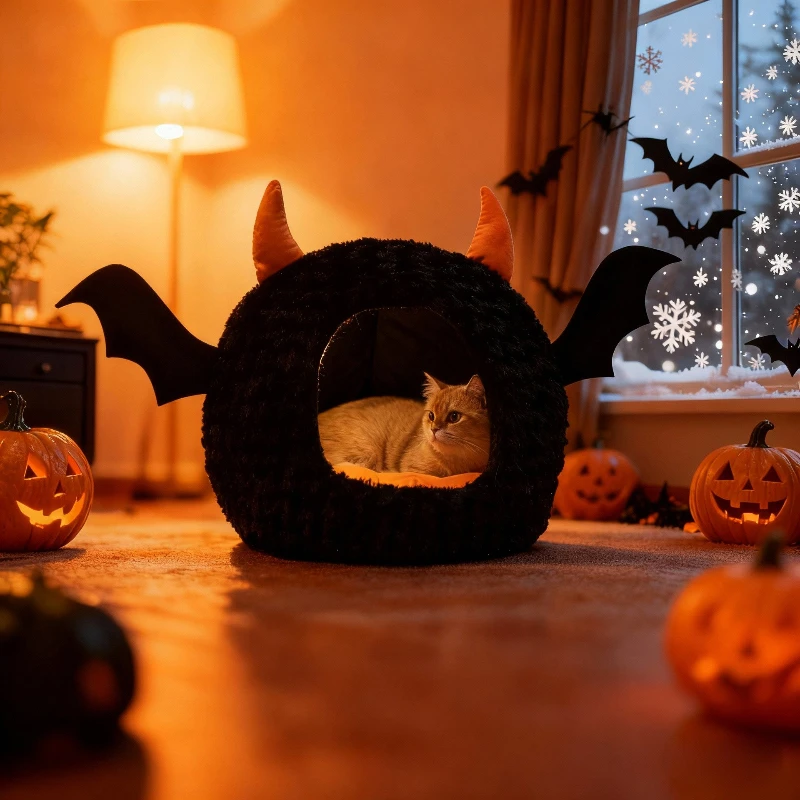 Halloween Cat Bed Enclosed Warm Cozy Pet House Four Season Use Soft Plush Devil Design Comfortable Safe Sleeping Nest for Cats
Halloween Cat Bed Enclosed Warm Cozy Pet House Four Season Use Soft Plush Devil Design Comfortable Safe Sleeping Nest for Cats