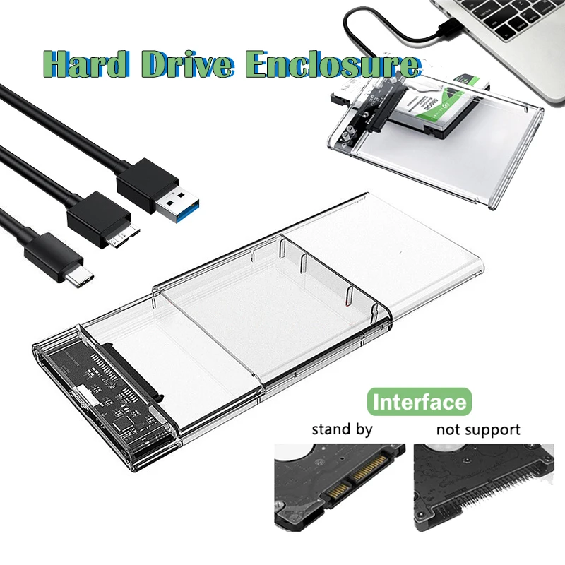 USB3.0/Type-C to SATA HDD Enclosure 2.5 inch HDD SSD External Hard Drive Case Clear Portable Storage Case for Laptop PC HHD Case
USB3.0/Type-C to SATA HDD Enclosure 2.5 inch HDD SSD External Hard Drive Case Clear Portable Storage Case for Laptop PC HHD Case