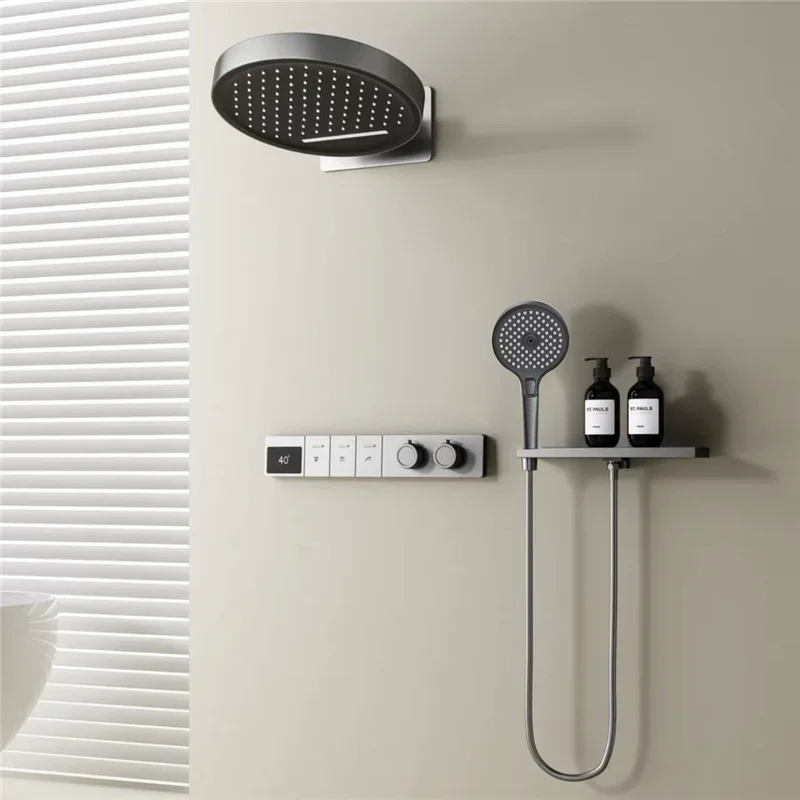 Smart Multifunction Black Thermostatic Bathroom Shower Faucet Concealed Rainfall Shower Faucet Ceiling Black Bath Shower Mixer
Smart Multifunction Black Thermostatic Bathroom Shower Faucet Concealed Rainfall Shower Faucet Ceiling Black Bath Shower Mixer