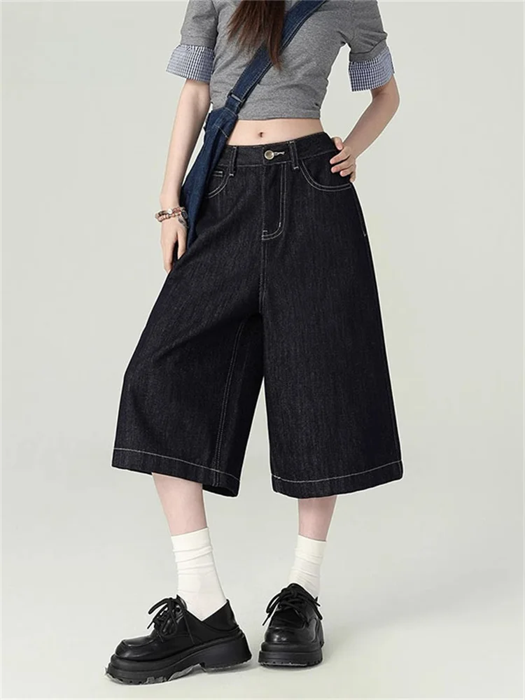 plus Size Women's Deep Blue Wide Leg Jeans High Waist Loose Straight Cut Seven Inch Mid-Calf American Style Casual Denim
plus Size Women's Deep Blue Wide Leg Jeans High Waist Loose Straight Cut Seven Inch Mid-Calf American Style Casual Denim