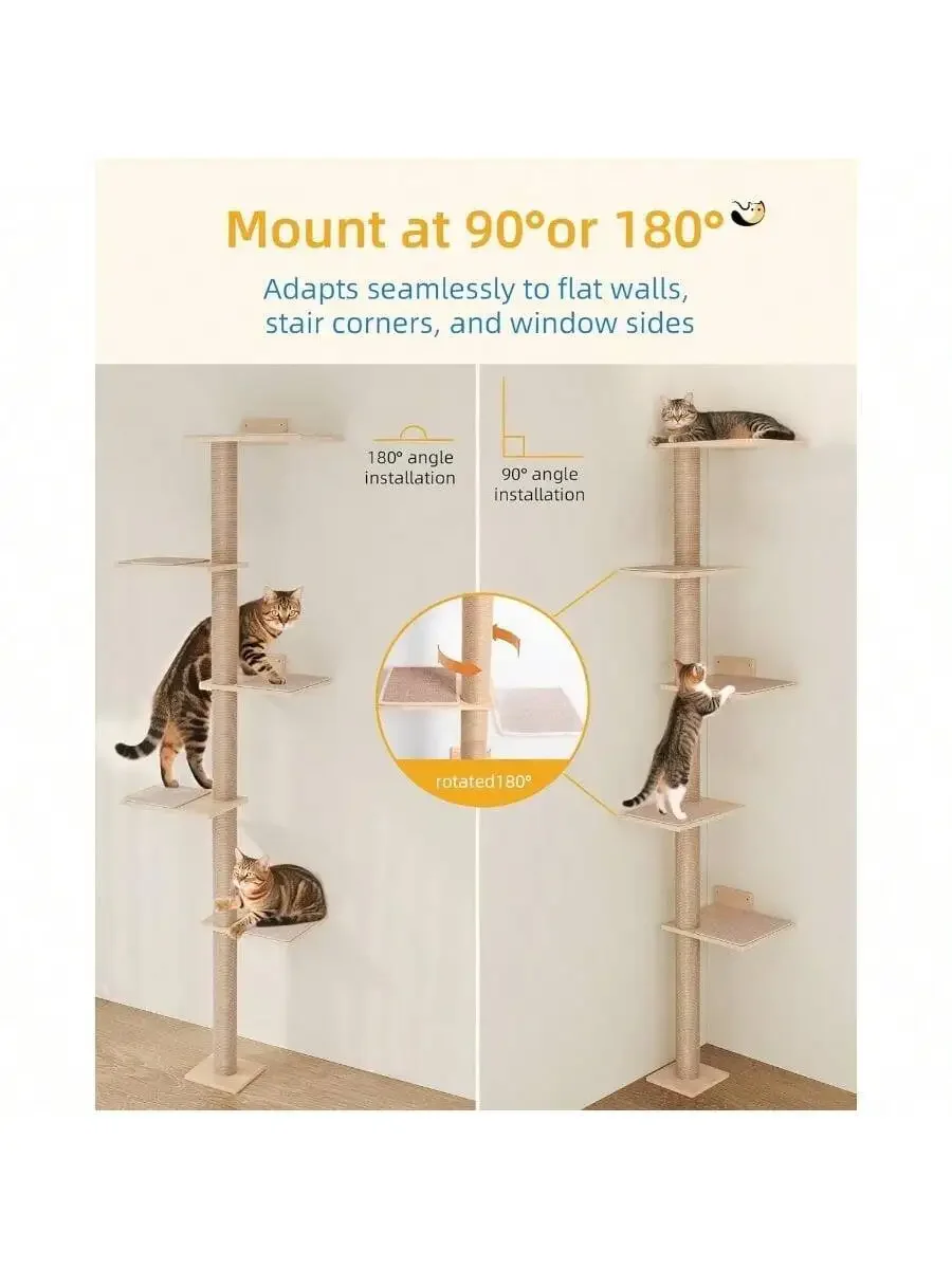 80 Inch Wall Mounted Cat Tree With 15.8 Inch Perch Bed For Adult Cats Adjustable 90° Or 180° Installation
80 Inch Wall Mounted Cat Tree With 15.8 Inch Perch Bed For Adult Cats Adjustable 90° Or 180° Installation