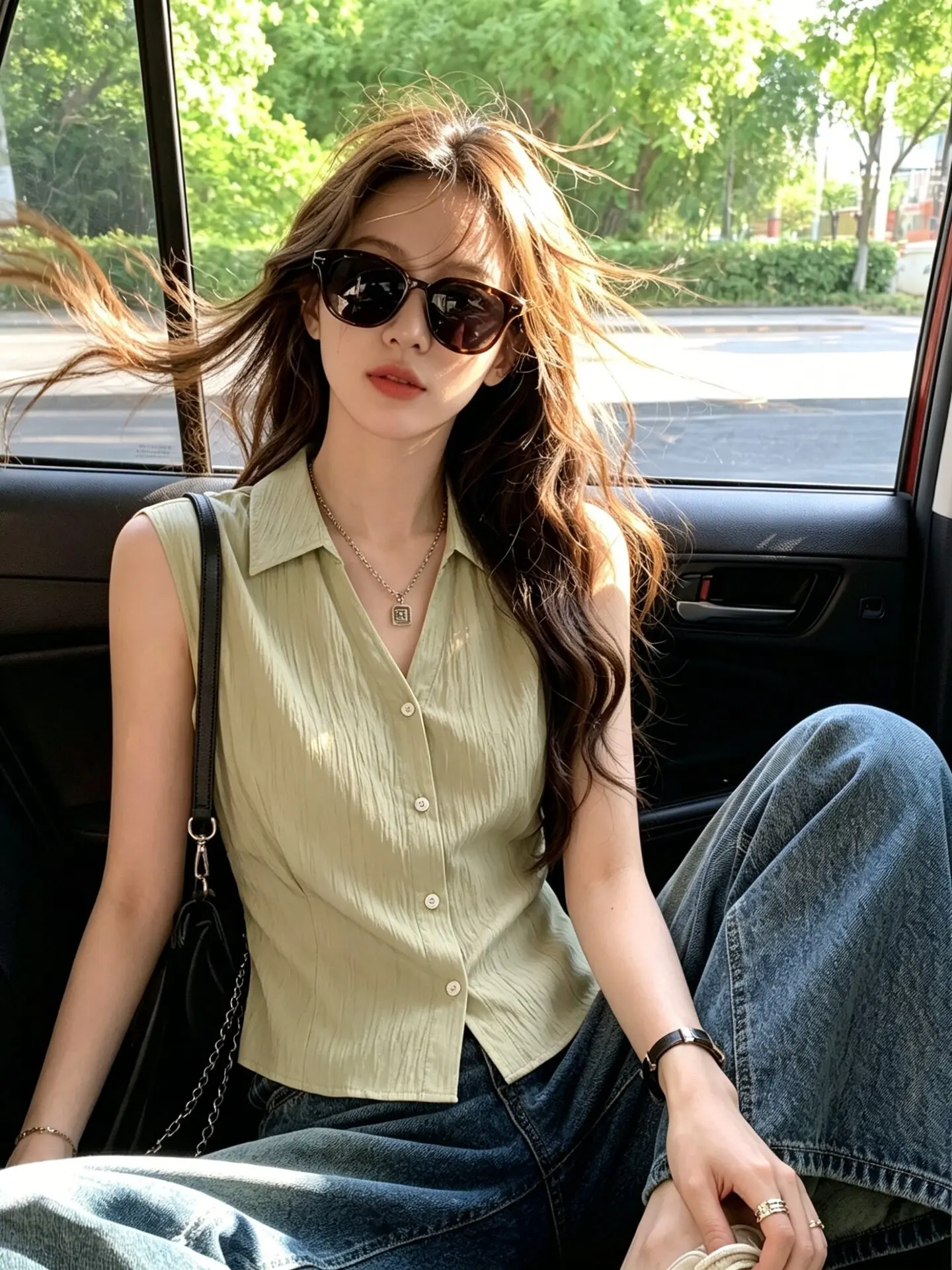 Slim Fit Button up Collar Shirt Women's Summer Fashion Elegant Slimming Lazy Top Green Color Casual Loose Style No Sleeve
Slim Fit Button up Collar Shirt Women's Summer Fashion Elegant Slimming Lazy Top Green Color Casual Loose Style No Sleeve