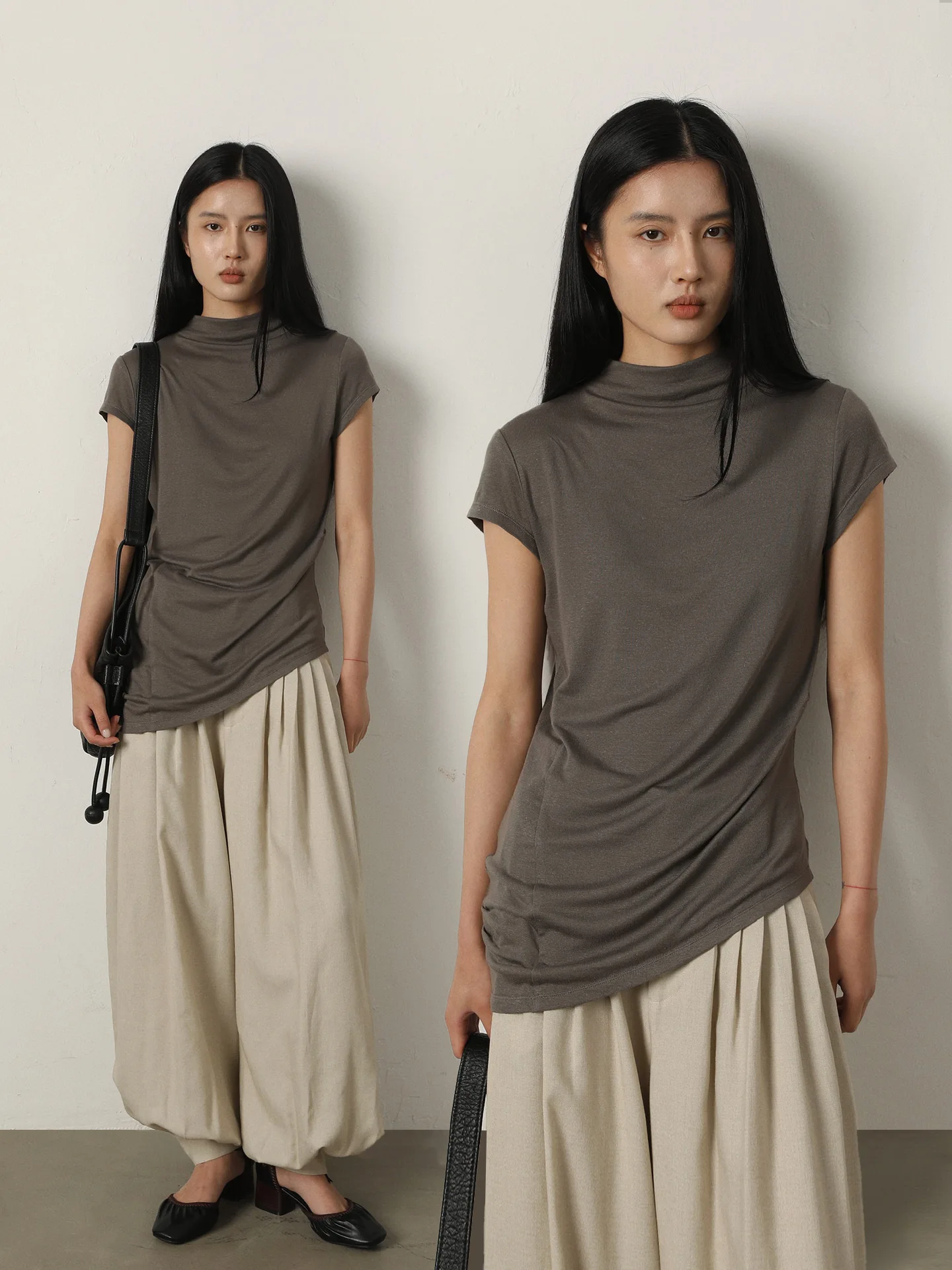 Vimore Women's Silk T-shirt Summer Asymmetrical Hem Design Slimming Personality Top Gentle Style Short Sleeve High Neck
Vimore Women's Silk T-shirt Summer Asymmetrical Hem Design Slimming Personality Top Gentle Style Short Sleeve High Neck
