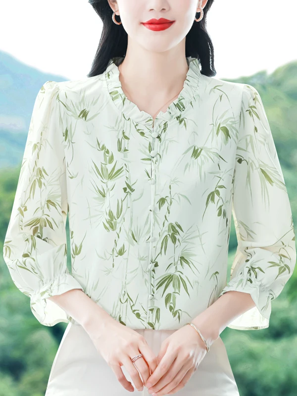 Summer Print Chiffon Shirt Women's Belly Covering Top Spring Summer 2026 New Mom's Fashionable Seven-Sleeve Small Shirt
Summer Print Chiffon Shirt Women's Belly Covering Top Spring Summer 2026 New Mom's Fashionable Seven-Sleeve Small Shirt
