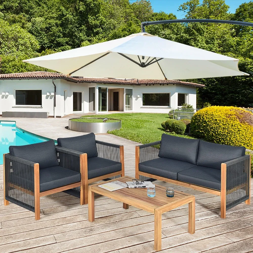 4 Pieces Acacia Wood Outdoor Patio Furniture Set Cushioned Sofa Teak and Grey
4 Pieces Acacia Wood Outdoor Patio Furniture Set Cushioned Sofa Teak and Grey