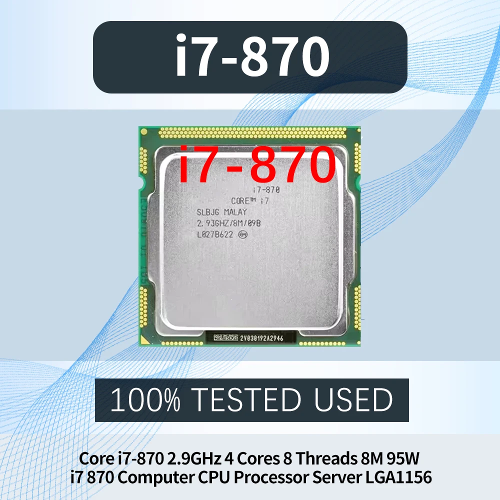 Core i7-870 2.9GHz 4 Cores 8 Threads 8M 95W i7 870 Computer CPU Processor Server LGA1156
Core i7-870 2.9GHz 4 Cores 8 Threads 8M 95W i7 870 Computer CPU Processor Server LGA1156