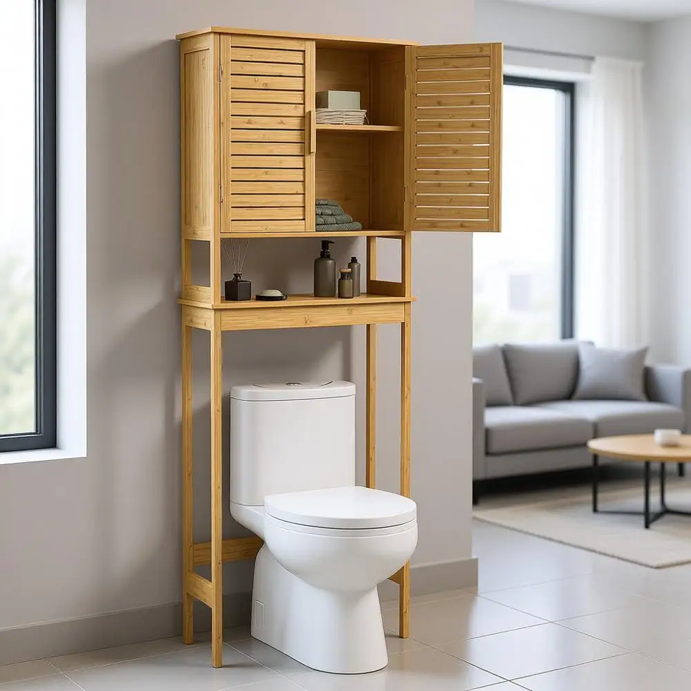 Space-Saving Adjustable Shelving Cabinet for Toilet Area in Natural Beige
Space-Saving Adjustable Shelving Cabinet for Toilet Area in Natural Beige