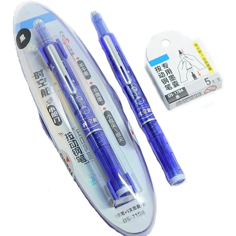 Retractable Fountain Pen 0.38mm Fine Nib Blue and Black Ink Transparent Barrel 5 Refillable Ink Cartridges Smooth Writing No Le
Retractable Fountain Pen 0.38mm Fine Nib Blue and Black Ink Transparent Barrel 5 Refillable Ink Cartridges Smooth Writing No Le