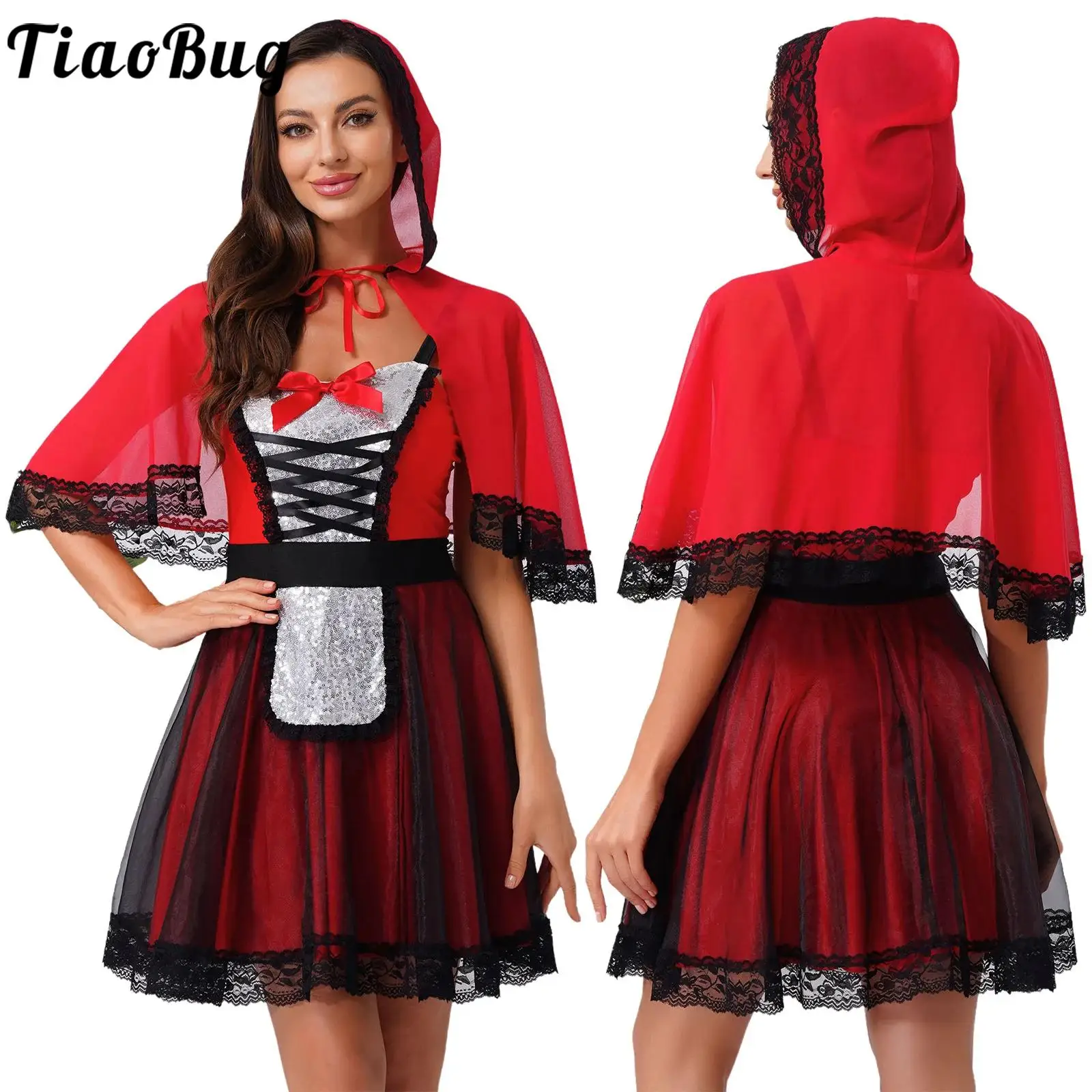 Women Halloween Bloody Bride Cosplay Costume Dress with Hood Cape Bow Shiny Sequin Sling Dress Fancy Dress-up Carnival Costume 
Women Halloween Bloody Bride Cosplay Costume Dress with Hood Cape Bow Shiny Sequin Sling Dress Fancy Dress-up Carnival Costume