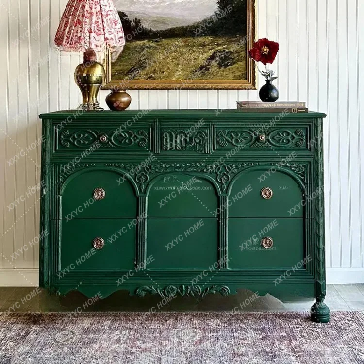 L vintage solid wood carved foyer entrance style decoration storage dining side chest of drawers
L vintage solid wood carved foyer entrance style decoration storage dining side chest of drawers