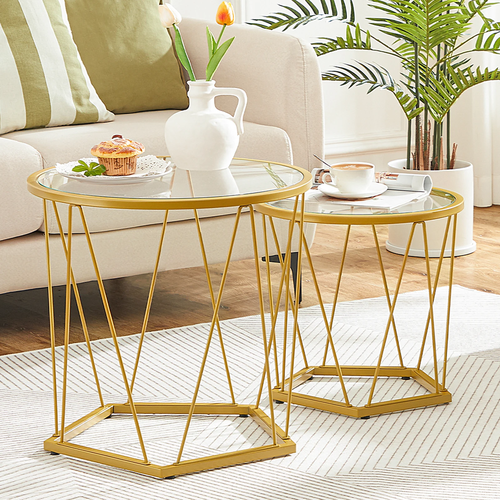 HOOBRO 2Sets Round Coffee Table Gold Coffee End Table Small Sofa Side Table With Metal Frame Tempered Glass For Living Room
HOOBRO 2Sets Round Coffee Table Gold Coffee End Table Small Sofa Side Table With Metal Frame Tempered Glass For Living Room