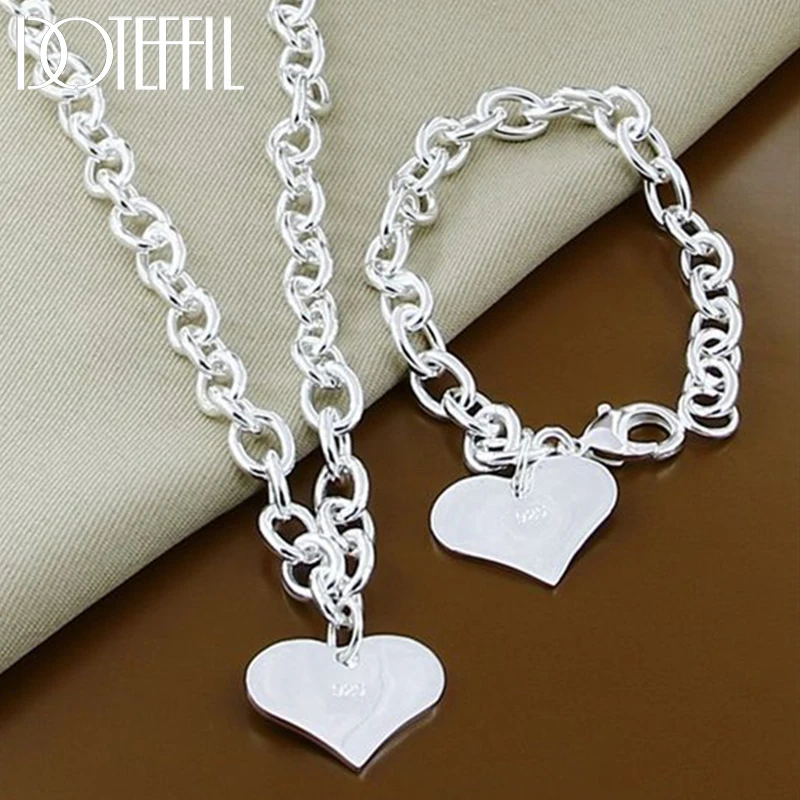 DOTEFFIL 925 Sterling Silver Love Heart Necklace Bracelet Set For Women Man Wedding Engagement Party Jewelry
DOTEFFIL 925 Sterling Silver Love Heart Necklace Bracelet Set For Women Man Wedding Engagement Party Jewelry