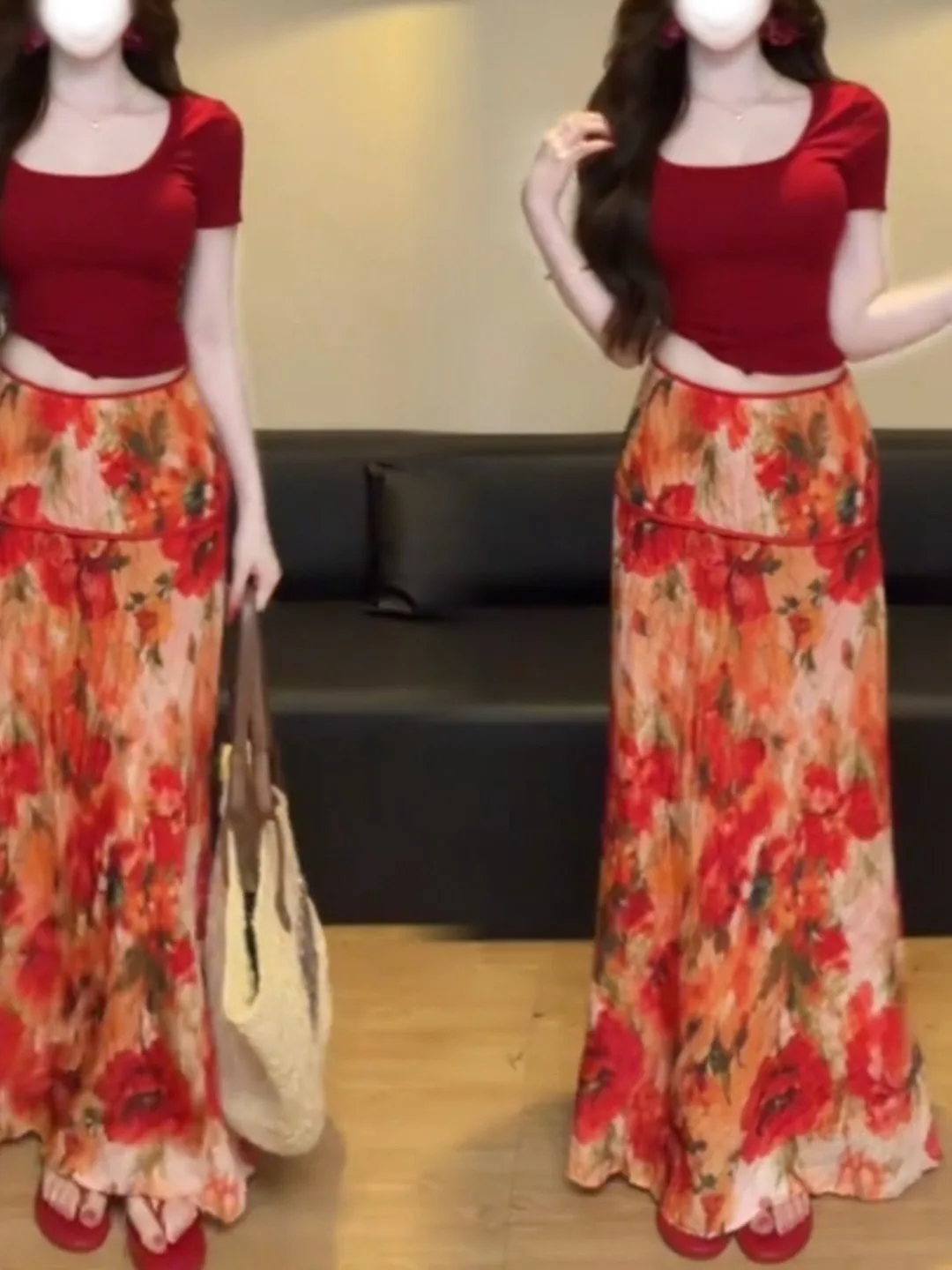 plus Size Red T-Shirt Top Summer Vacation Set Women's Floral Halter Neck Short Sleeve Straight Cut A-Line Skirt Outfit
plus Size Red T-Shirt Top Summer Vacation Set Women's Floral Halter Neck Short Sleeve Straight Cut A-Line Skirt Outfit