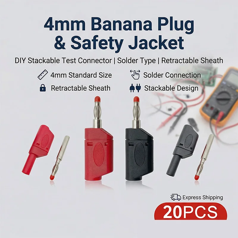 20Pcs 4mm Banana Plugs Nickel-plated Lantern Plug Retractable Stackable Solder Banana Plug Connector with Sheath
20Pcs 4mm Banana Plugs Nickel-plated Lantern Plug Retractable Stackable Solder Banana Plug Connector with Sheath