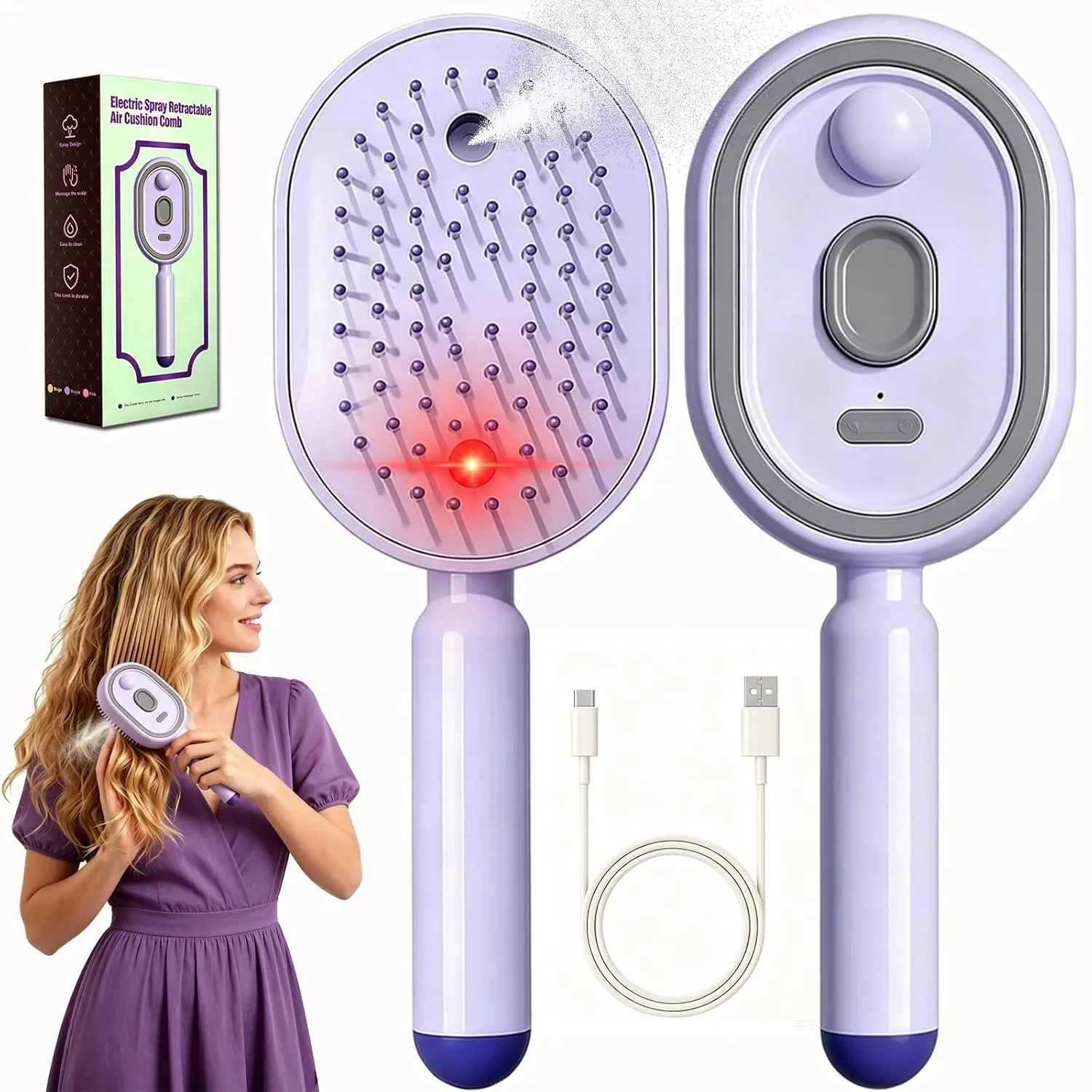 USB Electric Spray 3 In 1 Massage Comb, Rechargeable Self Cleaning Steam Oil Brush Anti Static Detangling Air Cushion Scalp Care
USB Electric Spray 3 In 1 Massage Comb, Rechargeable Self Cleaning Steam Oil Brush Anti Static Detangling Air Cushion Scalp Care