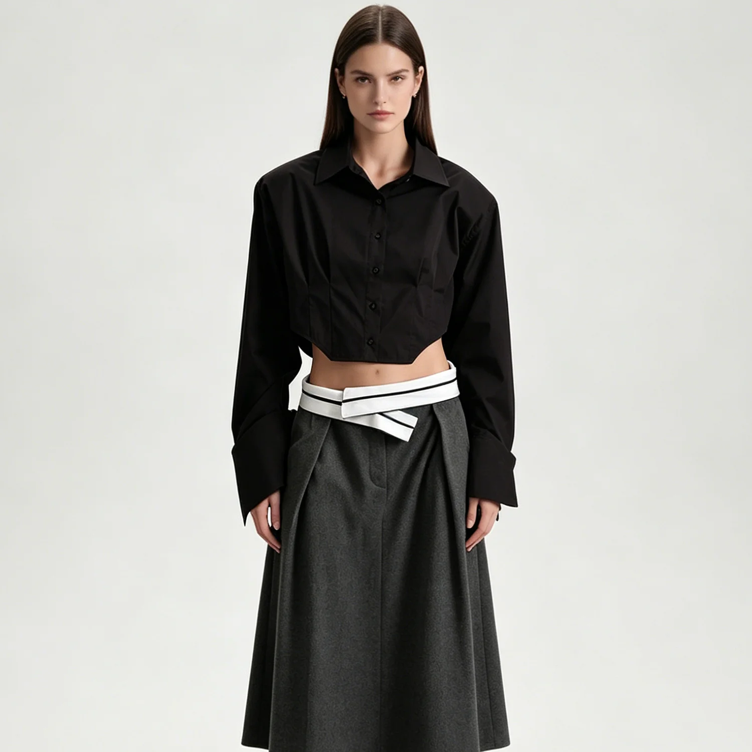 LIMO Chic Oversized Black Cropped Blouse:with long sleeves,Versatile for casual wear,great for pairing with high-waisted pants.
LIMO Chic Oversized Black Cropped Blouse:with long sleeves,Versatile for casual wear,great for pairing with high-waisted pants.