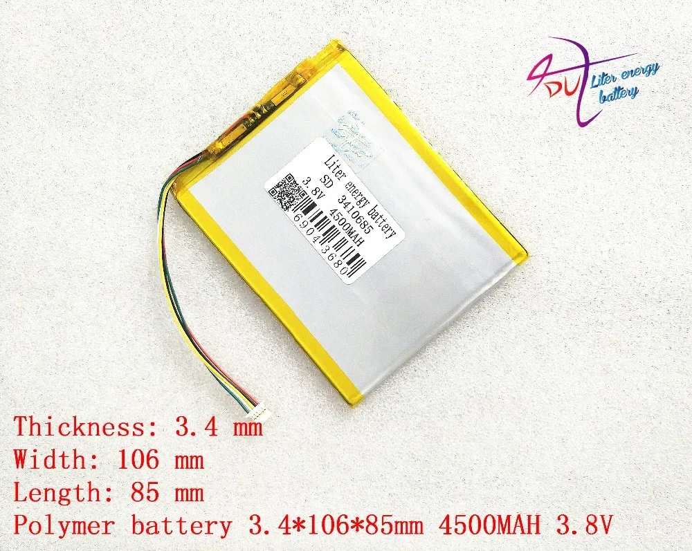 5-контактный разъем 3,8 V 4500mAh 3410685 литиевая батарея для планшетного ПК с защитной платой полимерная батарея Бесплатная доставка
5-контактный разъем 3,8 V 4500mAh 3410685 литиевая батарея для планшетного ПК с защитной платой полимерная батарея Бесплатная доставка