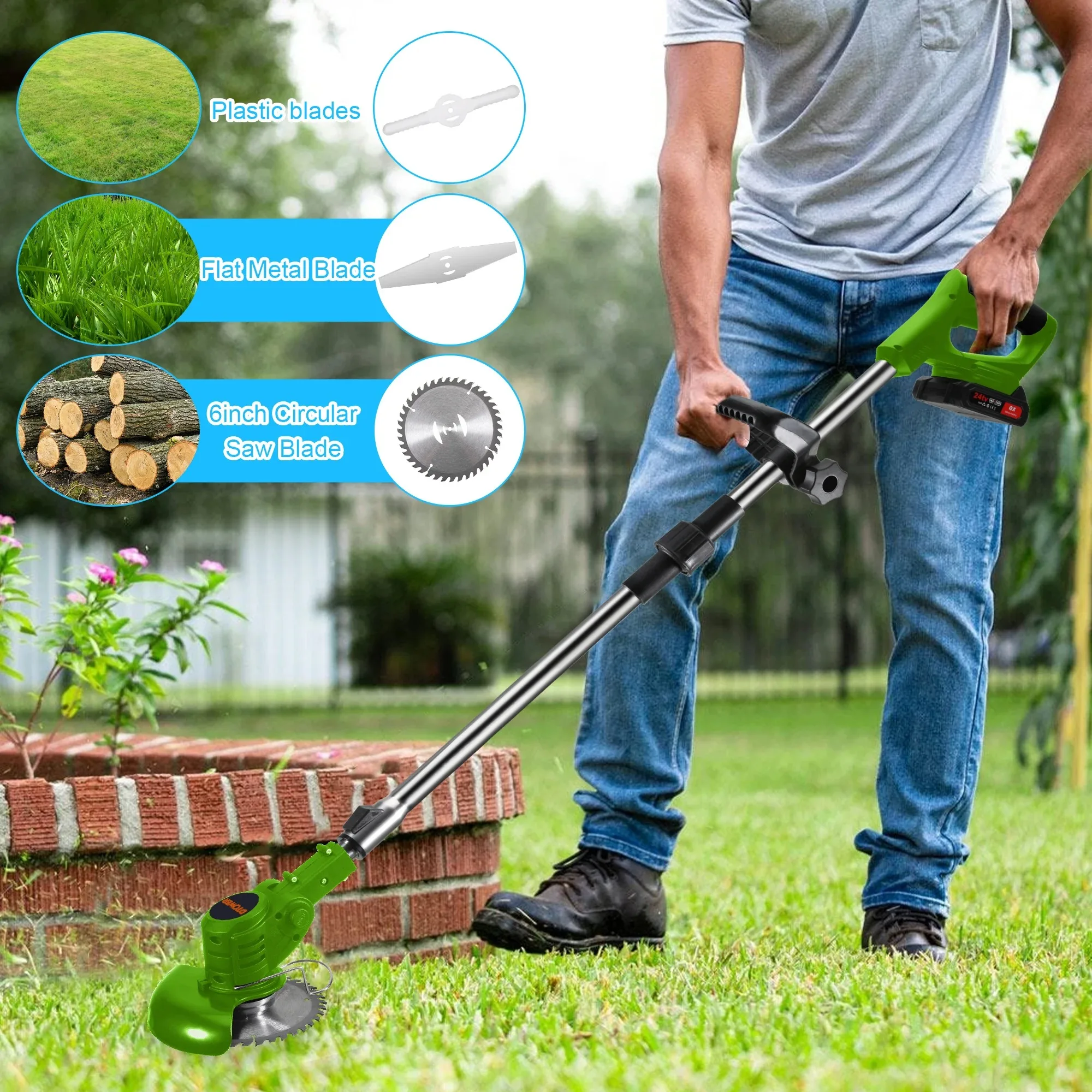 US Plug Cordless String Trimmer with 3 Types Blades 2 Battery Powered Electric Grass Trimmer Tool Lightweight Edger Brush Cutter
US Plug Cordless String Trimmer with 3 Types Blades 2 Battery Powered Electric Grass Trimmer Tool Lightweight Edger Brush Cutter