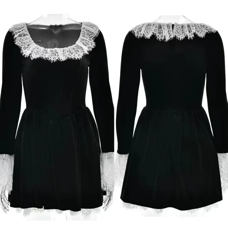 Patchwork Lace Short Dresses Woman Square Collar Long Sleeve Dress Women Solid Slim Party Dress Autumn Winter Female Clothes
Patchwork Lace Short Dresses Woman Square Collar Long Sleeve Dress Women Solid Slim Party Dress Autumn Winter Female Clothes
