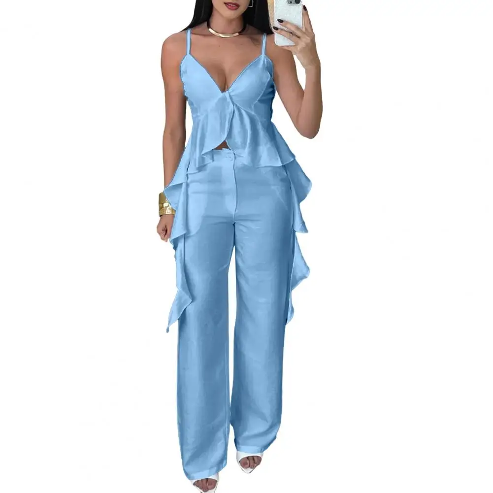 Women Suit Set V-neck Top Pants Set for Office Party Wear Camisole Top with Straight Pants
Women Suit Set V-neck Top Pants Set for Office Party Wear Camisole Top with Straight Pants