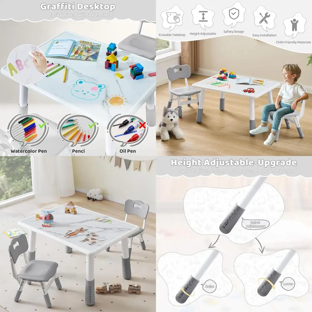 Adjustable Height Kids Table and 2 Chairs Set, 31.5 x 23.6 Marble & Graffiti, Multi-Activity Table for Home, Daycare, Classroom
Adjustable Height Kids Table and 2 Chairs Set, 31.5 x 23.6 Marble & Graffiti, Multi-Activity Table for Home, Daycare, Classroom