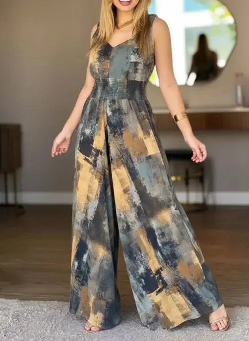 Abstract Oil Painting Print V-Neck Stretchy Thick Straps High Waist Backless Overalls Shirred Waist Cinched Waist Wide Jumpsuit
Abstract Oil Painting Print V-Neck Stretchy Thick Straps High Waist Backless Overalls Shirred Waist Cinched Waist Wide Jumpsuit