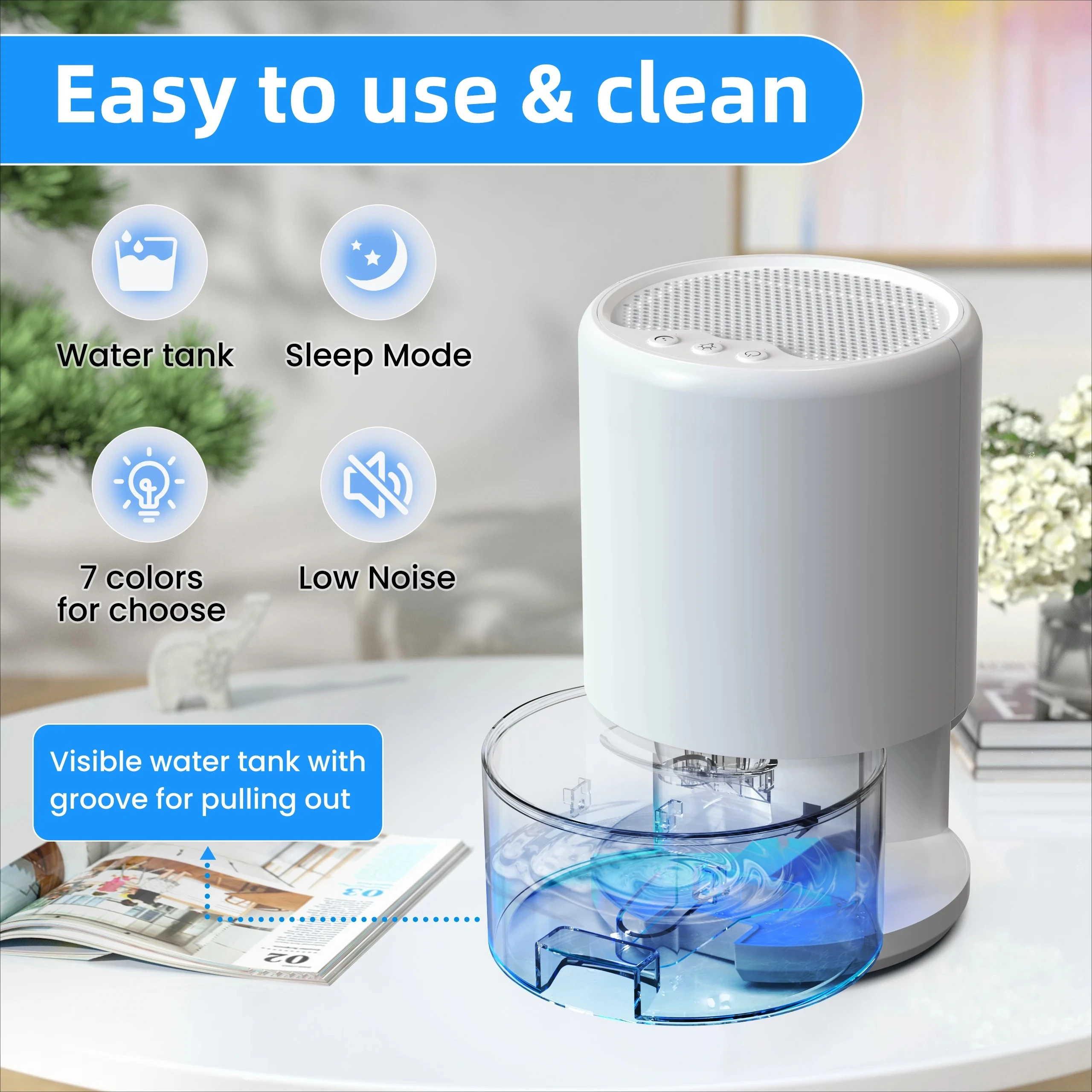 Upgraded 35 oz dehumidifier with automatic shut-off, 7-color night light, silent portable small
Upgraded 35 oz dehumidifier with automatic shut-off, 7-color night light, silent portable small