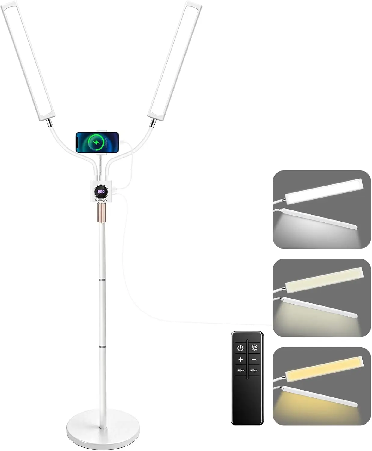 LED Floor Lamp for Eyelash Extensions with 3 Color Temperatures, Adjustable Brightness & Height, Phone Holder Included, White
LED Floor Lamp for Eyelash Extensions with 3 Color Temperatures, Adjustable Brightness & Height, Phone Holder Included, White