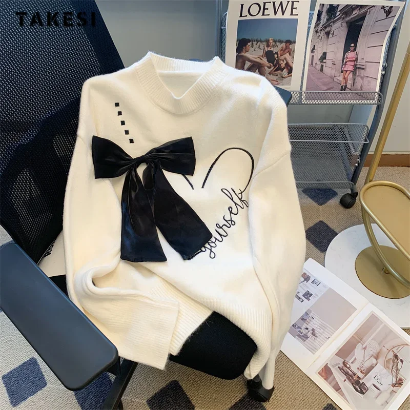 2023 Winter Casual Y2K Knitting Long Sleeve Letter Print Pullovers Korean Fashion Women's Chic Ladies Warm 3D Bow Sweater
2023 Winter Casual Y2K Knitting Long Sleeve Letter Print Pullovers Korean Fashion Women's Chic Ladies Warm 3D Bow Sweater