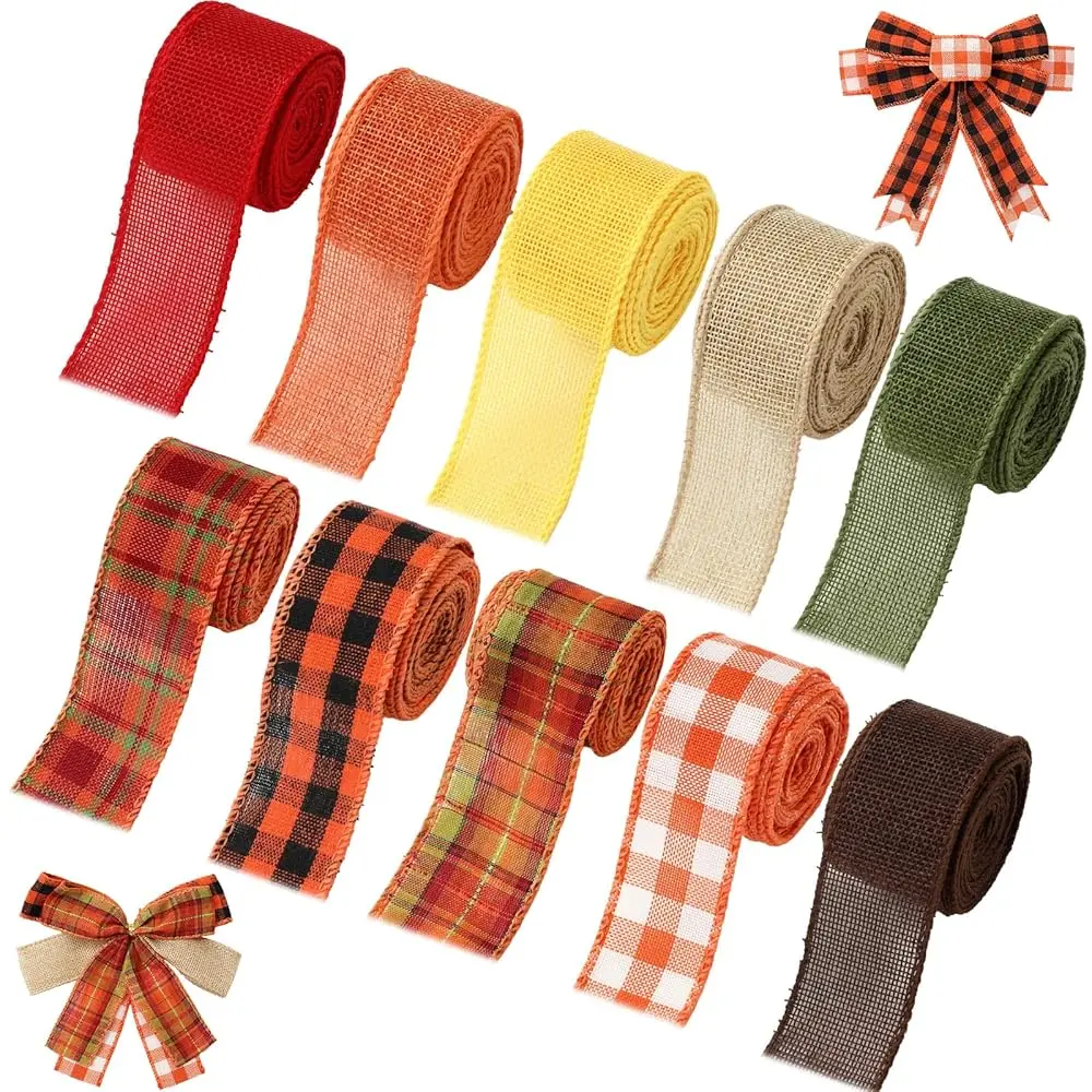 10 Rolls 50 Yard Thanksgiving Plaid Burlap Ribbon 1.5 Inch Fall Decorative Wrapping Ribbon for Autumn Thanksgiving DIY Craft
10 Rolls 50 Yard Thanksgiving Plaid Burlap Ribbon 1.5 Inch Fall Decorative Wrapping Ribbon for Autumn Thanksgiving DIY Craft