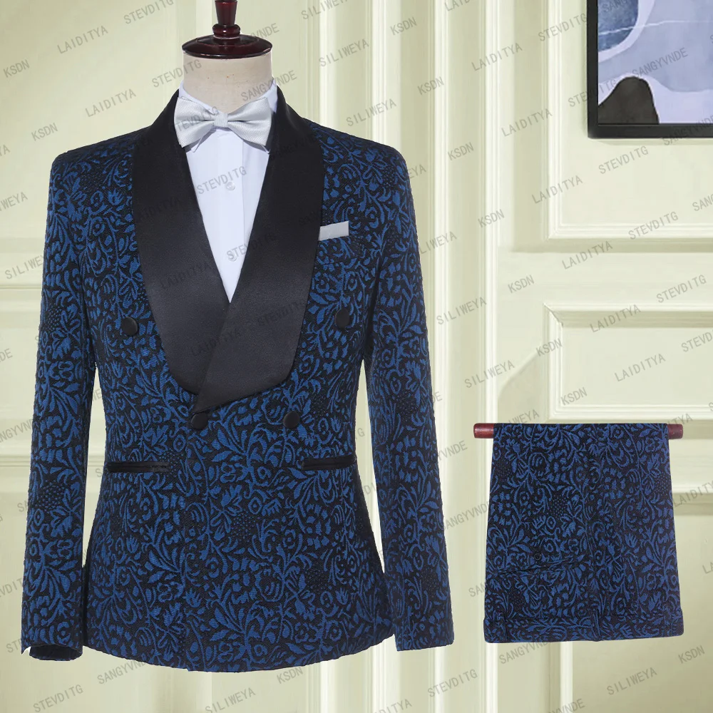 2023 Navy Blue Floral Jacquard Men Suits Slim Fit with Double Breasted Wedding Tuxedo Groomsmen Black Shawl Lapel Male Fashion
2023 Navy Blue Floral Jacquard Men Suits Slim Fit with Double Breasted Wedding Tuxedo Groomsmen Black Shawl Lapel Male Fashion