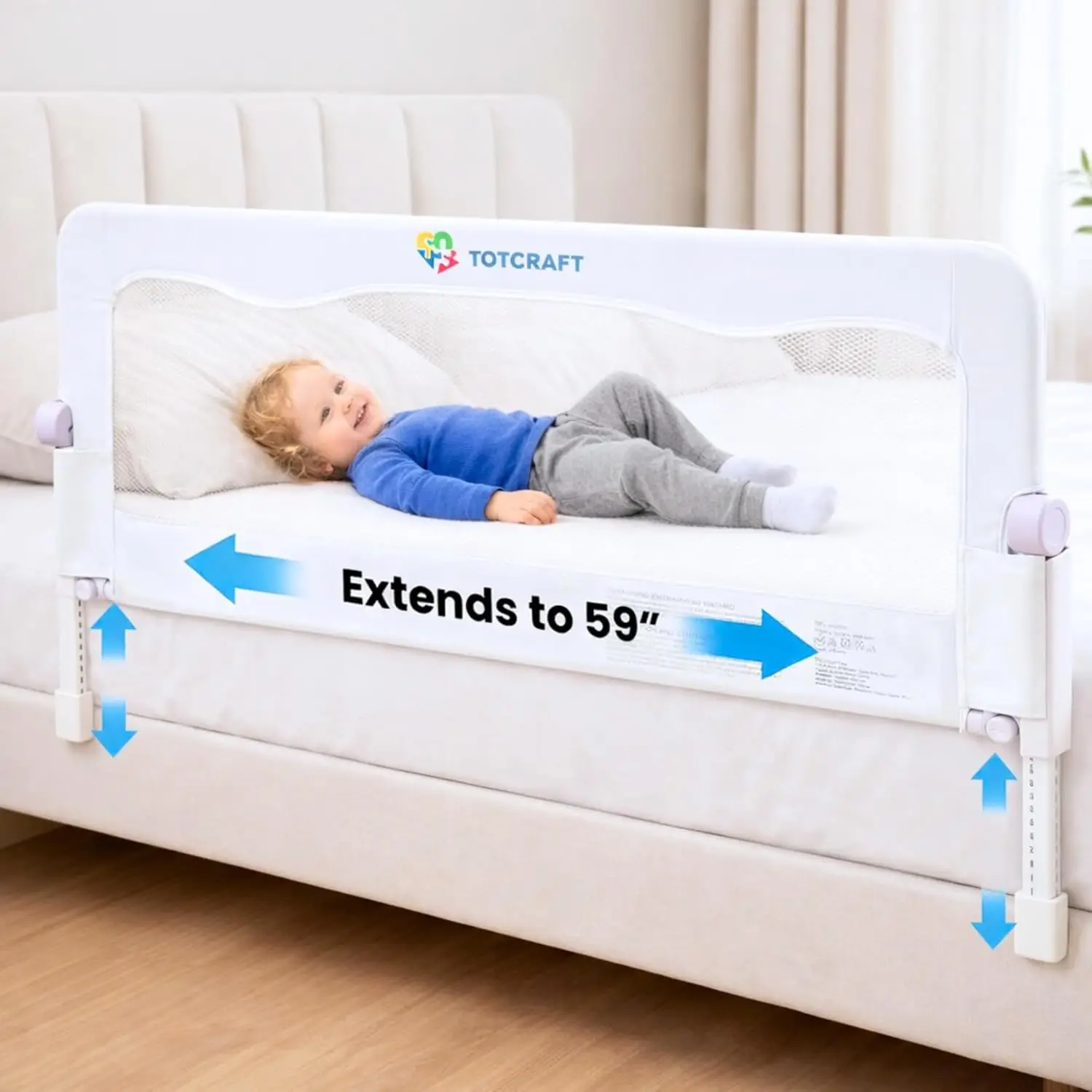 Adjustable Bed Rail for Toddlers – 35.5" or 59" Length, 14 Height Levels – Fits Twin, Full, Queen, King Beds – White
Adjustable Bed Rail for Toddlers – 35.5" or 59" Length, 14 Height Levels – Fits Twin, Full, Queen, King Beds – White