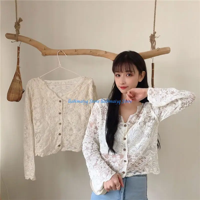573B Women Long Sleeve Sunscreen Cardigan Embroidery Floral Lace Crop Top Shirts V-Neck Button Down Thin Beach Shrug for Jack
573B Women Long Sleeve Sunscreen Cardigan Embroidery Floral Lace Crop Top Shirts V-Neck Button Down Thin Beach Shrug for Jack