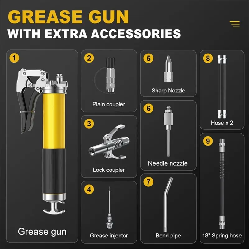 Grease Gun Set Heavy Duty Pistol For Piston Grip Lubrication Tool For Suvs And Trucks
Grease Gun Set Heavy Duty Pistol For Piston Grip Lubrication Tool For Suvs And Trucks