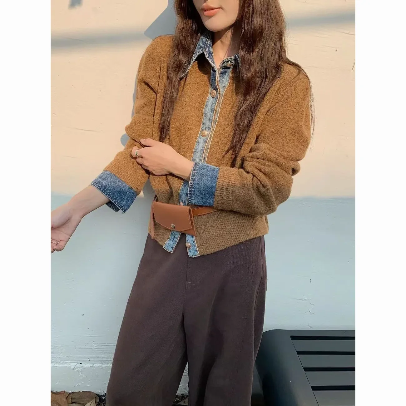 Chic Fall Women's Wool Blend Knit Cardigan Vintage Denim Patchwork Panel Slimming Open Front Top Fashion Casual Sweater Top
Chic Fall Women's Wool Blend Knit Cardigan Vintage Denim Patchwork Panel Slimming Open Front Top Fashion Casual Sweater Top