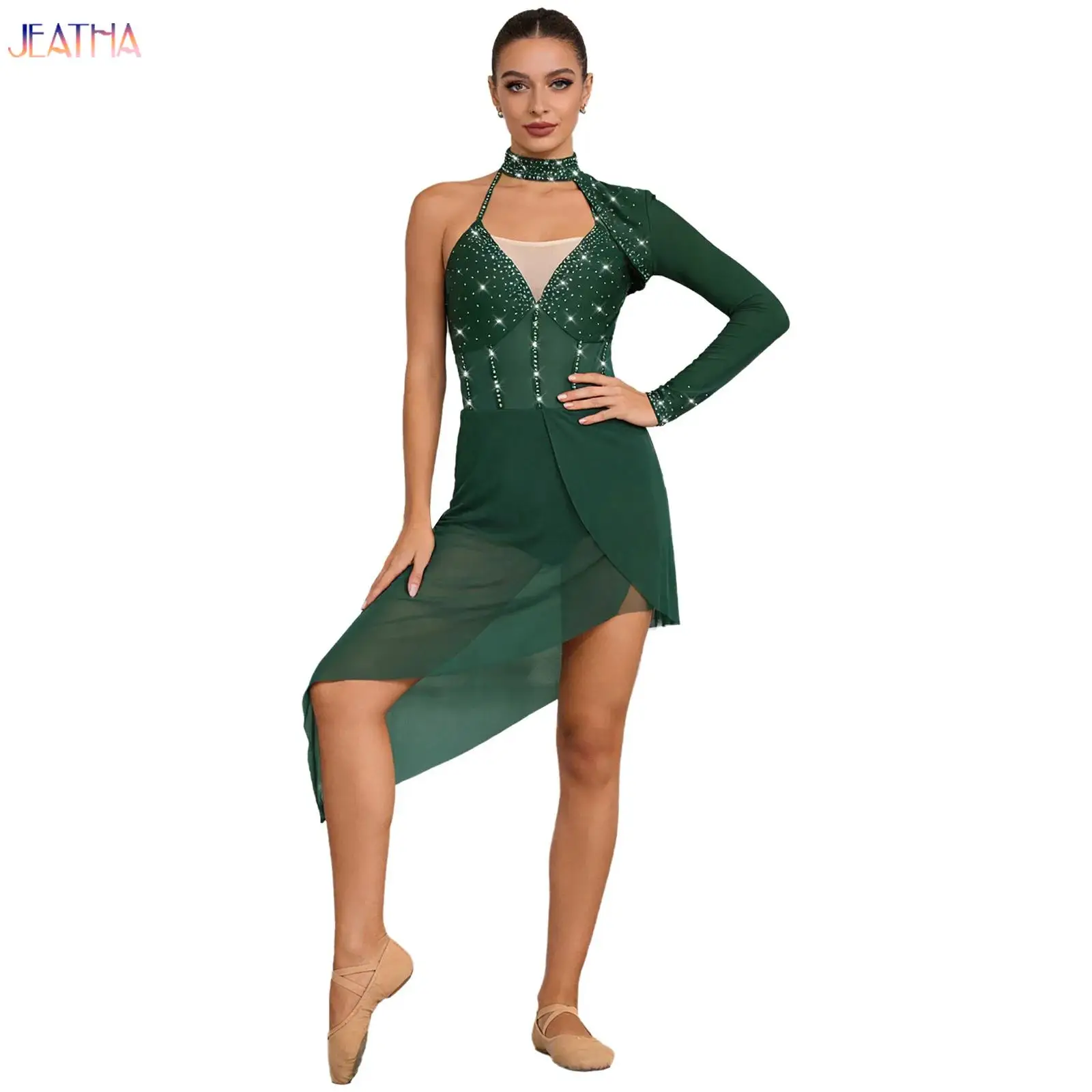 Adult Womens Ballet Dance Dress Glittery Figure Skating Lyrical Skirted Bodysuit Single Long Sleeve Strappy Irregular Mesh Dress
Adult Womens Ballet Dance Dress Glittery Figure Skating Lyrical Skirted Bodysuit Single Long Sleeve Strappy Irregular Mesh Dress