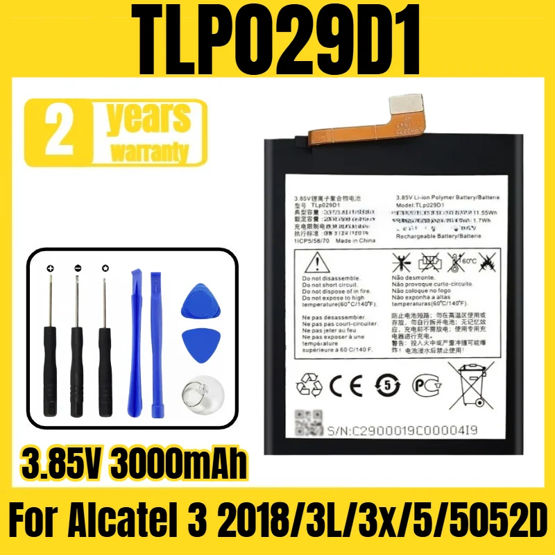 Suitable for Alcatel 3 2018/3L/3x/5/5052D battery TLP029D1 mobile phone battery, new large capacity, free tools 3.85V 3000mAh
Suitable for Alcatel 3 2018/3L/3x/5/5052D battery TLP029D1 mobile phone battery, new large capacity, free tools 3.85V 3000mAh