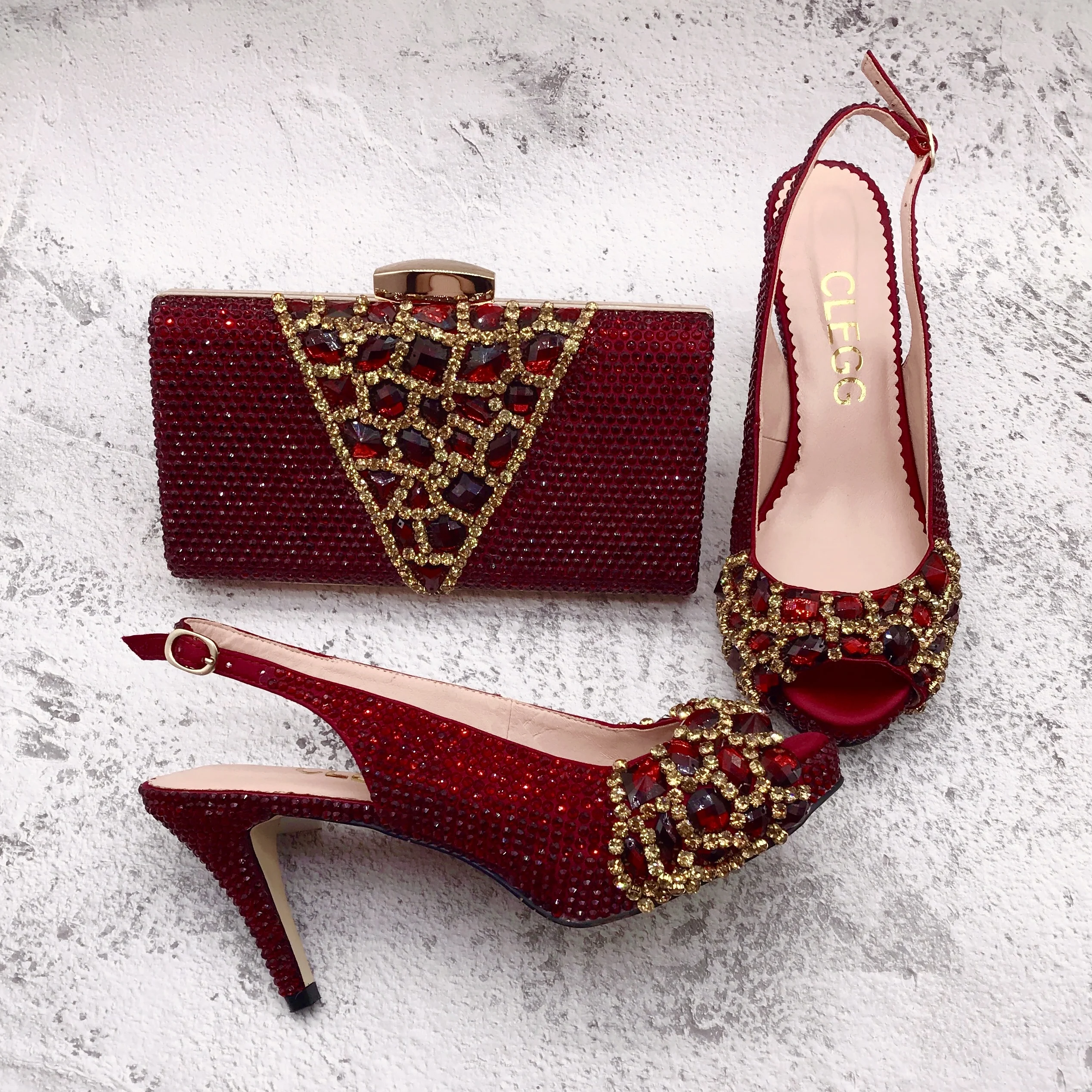 BS1615 Custom Handmade Women Slingbacks Wedding Shoes Luxury Wine Red Burgundy Crystal Shoes with Matching Bags Set
BS1615 Custom Handmade Women Slingbacks Wedding Shoes Luxury Wine Red Burgundy Crystal Shoes with Matching Bags Set