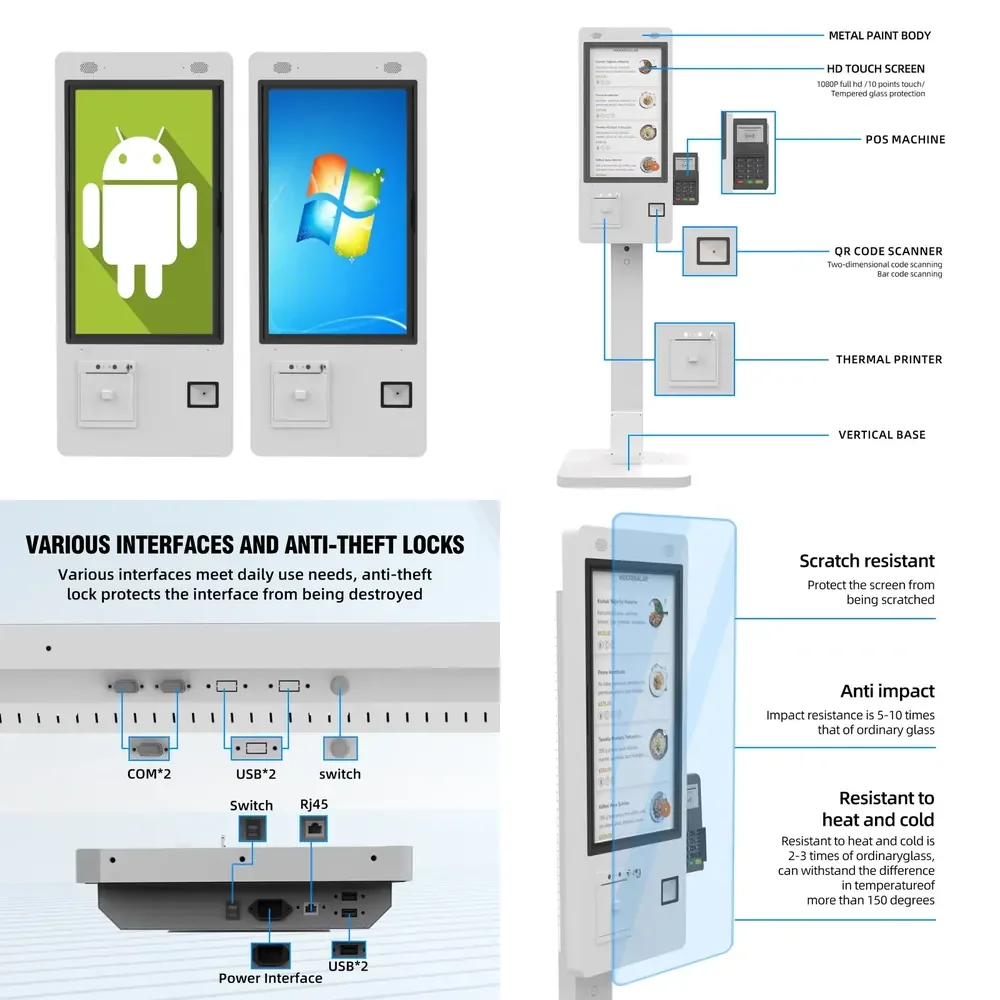 Android Windows Systems QR Scanner Self Checkout Interactive Kiosk Supermarket Touch Screen Self-service Ordering Machine
Android Windows Systems QR Scanner Self Checkout Interactive Kiosk Supermarket Touch Screen Self-service Ordering Machine