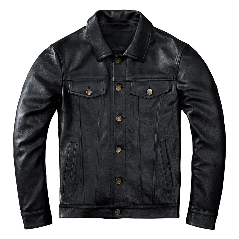 Mens Fashion Leather Clothing Spring Denim Genuine Leather Jacket Classic Slim Cowhide Button Coat Plus Size 3XL
Mens Fashion Leather Clothing Spring Denim Genuine Leather Jacket Classic Slim Cowhide Button Coat Plus Size 3XL