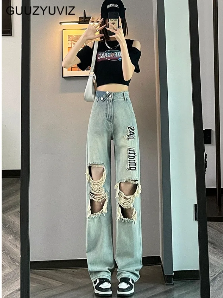 GUUZYUVIZ Summer Perforated Embroidered Straight Jeans Woman High Waist Loose
GUUZYUVIZ Summer Perforated Embroidered Straight Jeans Woman High Waist Loose