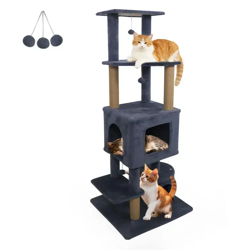64 Inch Tall Cat Tree with 2 Large Condos and Jute Scratching Posts for Indoor Adult Cats-Dark Grey
64 Inch Tall Cat Tree with 2 Large Condos and Jute Scratching Posts for Indoor Adult Cats-Dark Grey