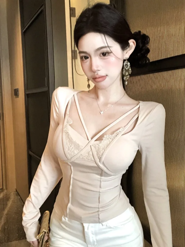 Sexy Lace Trim Slim Fit Long Sleeve T-Shirt Women's Base Layer Top City Walk Cotton Polyester Spring New Style Girl's Fashion
Sexy Lace Trim Slim Fit Long Sleeve T-Shirt Women's Base Layer Top City Walk Cotton Polyester Spring New Style Girl's Fashion