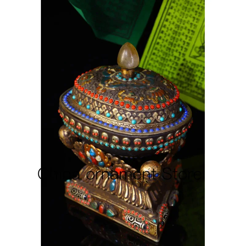Tibet Silver pure hand beating, color drawing, silk cutting and inlaying heavenly beads, gem Gabala bowl decoration metal crafts
Tibet Silver pure hand beating, color drawing, silk cutting and inlaying heavenly beads, gem Gabala bowl decoration metal crafts