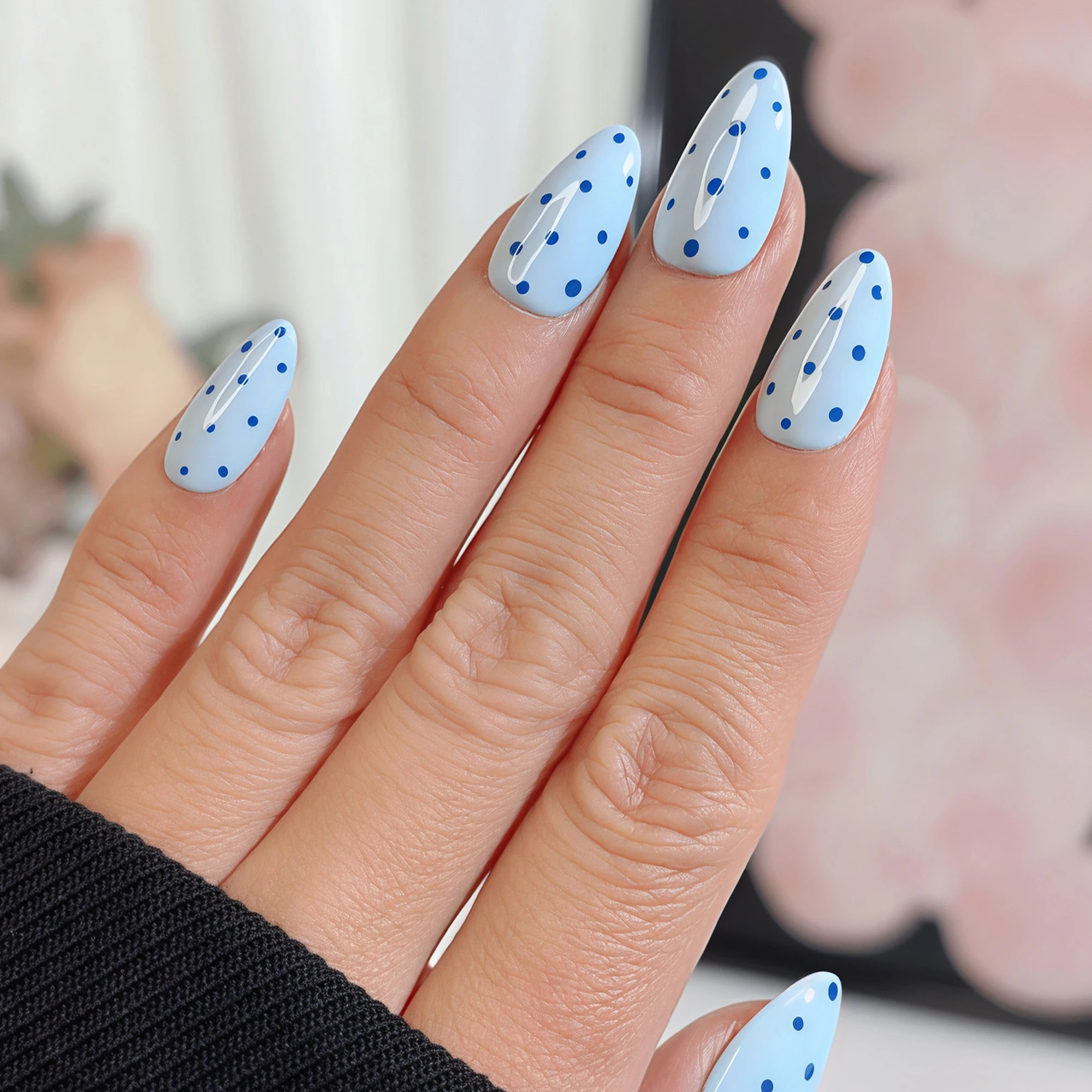 24Pcs Almond-Shaped Nails, Spring and Summer Fresh Blue Fake Nails, Classic Fashionable White Polka Dot Glossy Wearable Nails Suitable for Women for Dating and Daily Wear, Mother's Day Gift, Removable Press-On Nail Set with Jelly Adhesive and File
24Pcs Almond-Shaped Nails, Spring and Summer Fresh Blue Fake Nails, Classic Fashionable White Polka Dot Glossy Wearable Nails Suitable for Women for Dating and Daily Wear, Mother's Day Gift, Removable Press-On Nail Set with Jelly Adhesive and File