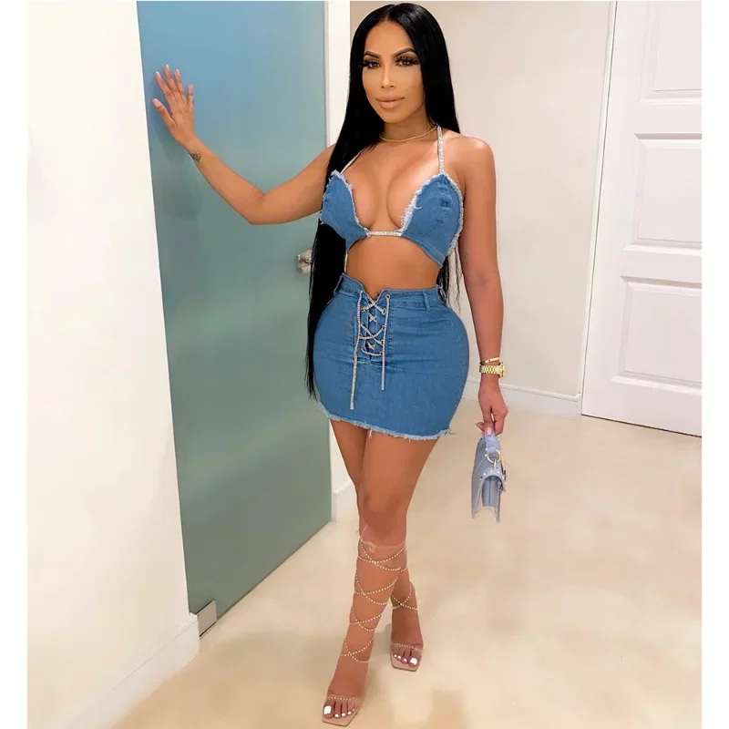 KEXU Summer Women Sexy Club 2 Piece Set Denim Spaghetti Strap V Neck Crop Top+Bodycon Mini Skirt Sets Night Party Matching Sets
KEXU Summer Women Sexy Club 2 Piece Set Denim Spaghetti Strap V Neck Crop Top+Bodycon Mini Skirt Sets Night Party Matching Sets